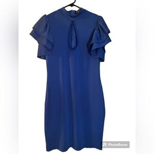 NWT XL blue ruffle sleeve plus stretchy holiday dress Gold one is for reference